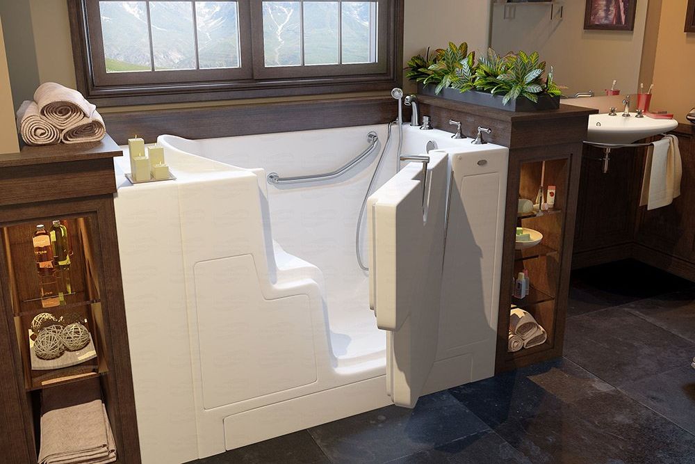 White walk-in bathtub with open door for easy accessibility