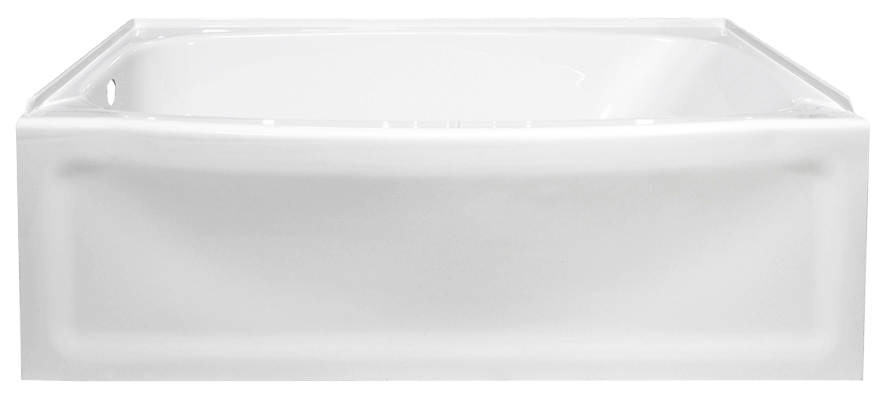 White contour soaker tub with curved apron