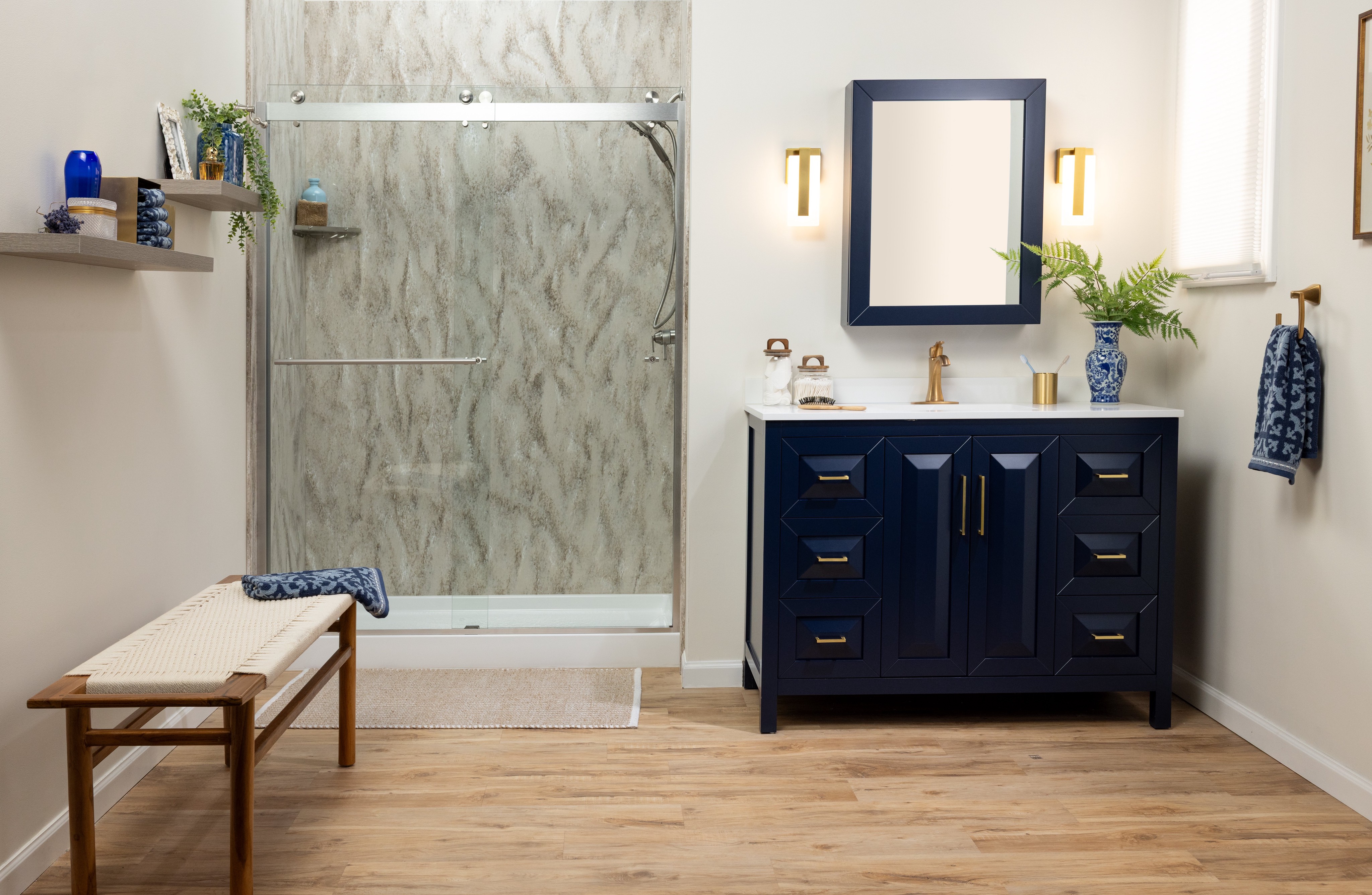 PuroStone Marbled Ash bathroom showroom