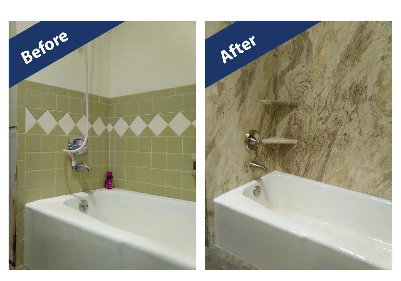Before and after: Green Tile to Marble Surround in Carle Place, Nassau County