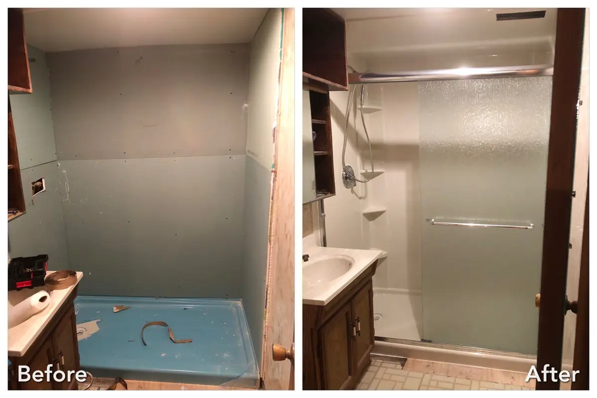 Before and after: Gutted Bath to Frosted Shower in East Patchogue, Suffolk County