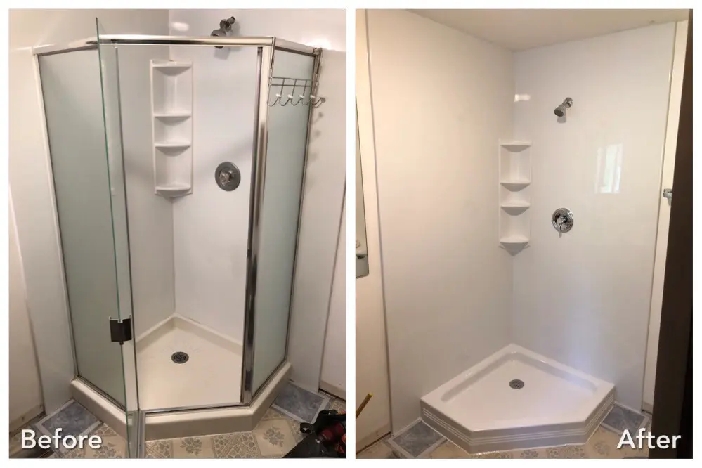 Before and after: Neo-Angle Shower Refresh in Roslyn, Nassau County