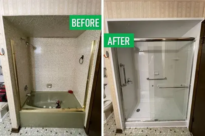 Before and after: Bathtub to Walk-In Shower in Williston Park, Nassau County