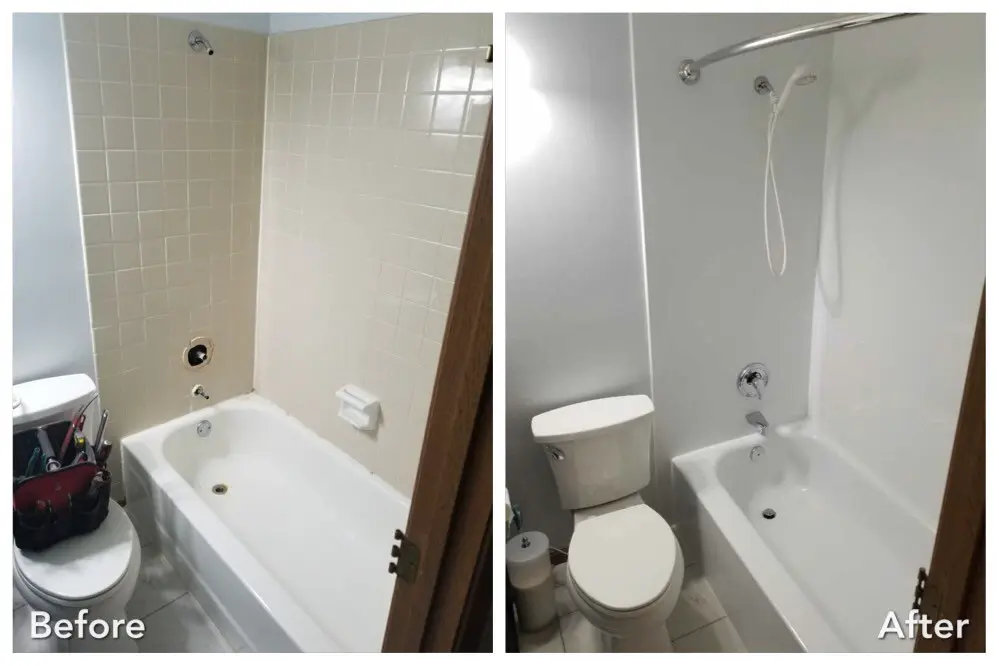 Before and after: Tile Tub to Clean White Surround in Carle Place, Nassau County