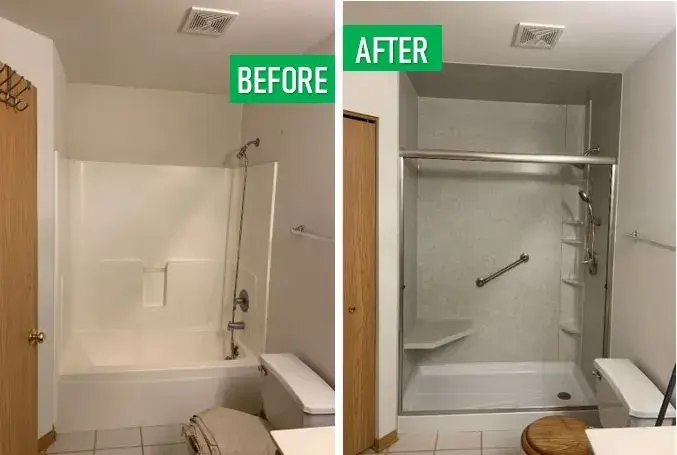 Before and after: Tub-to-Accessible Shower in Lynbrook, Nassau County