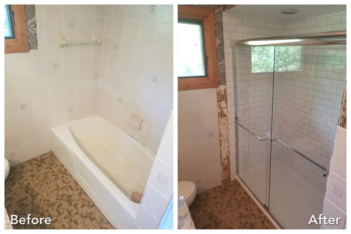 Before and after: Subway Tile Shower in Glen Cove, Nassau County